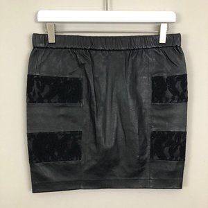 Bel Air Alexi T2 Black Leather Lace Mini Skirt